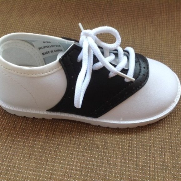 Pitter Patter Shoes Saddle Shoes Black White Retro Style Kids New